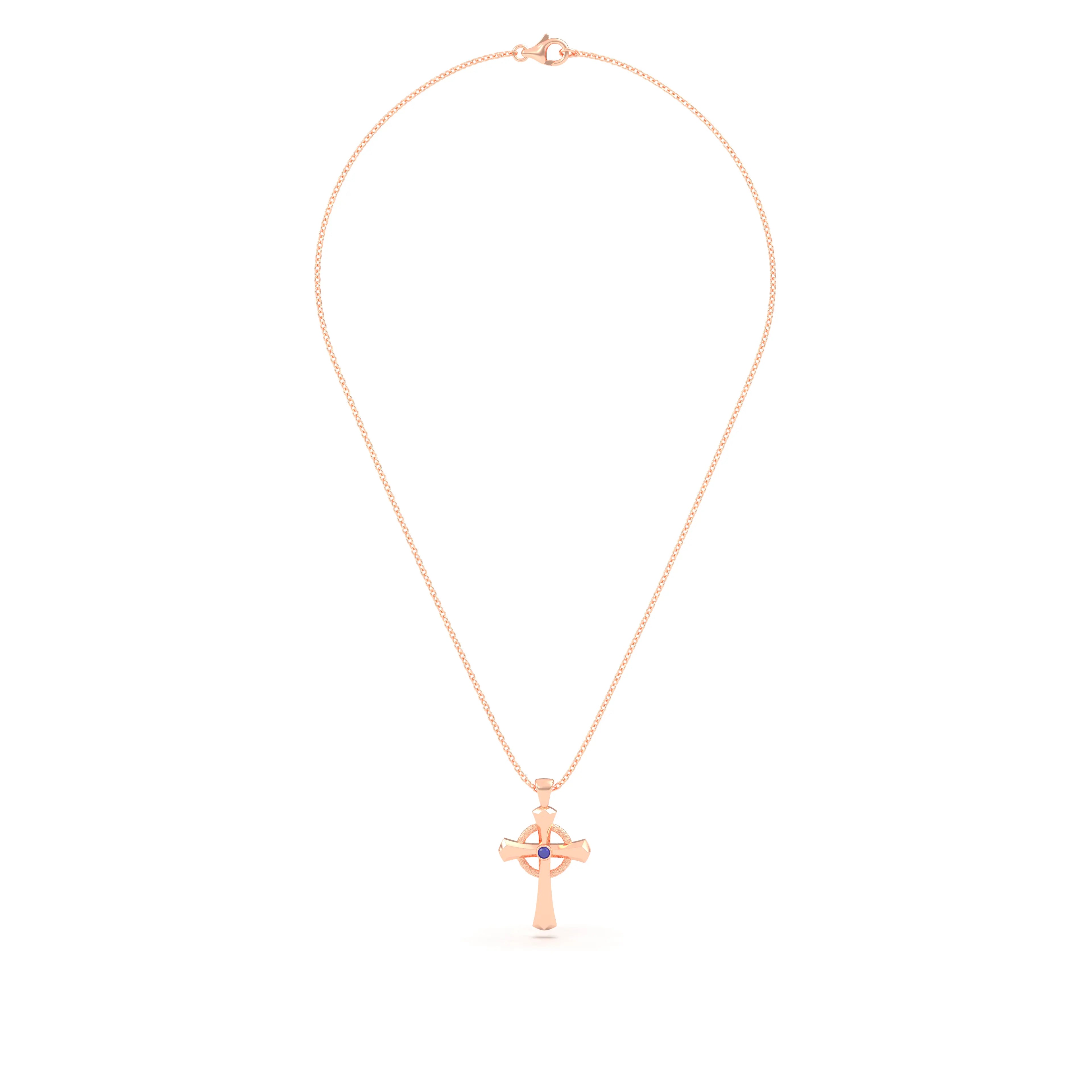 Collier Croix Celtique Éternité Or Rose et Pierres Précieuses