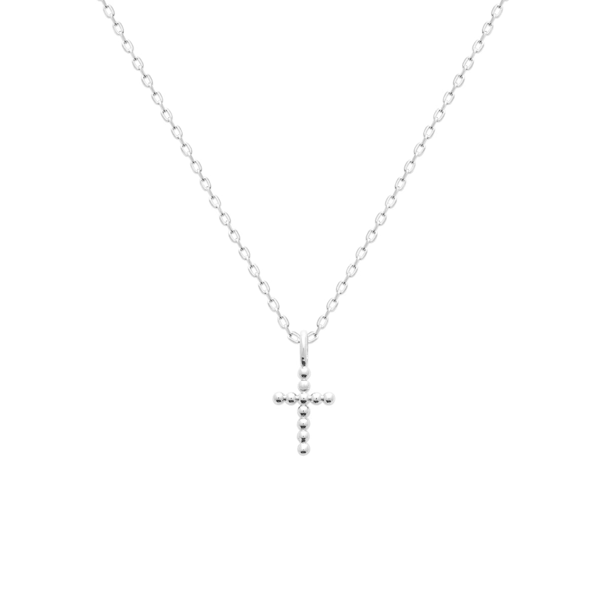 Collier petite croix en perles de métal en argent 925