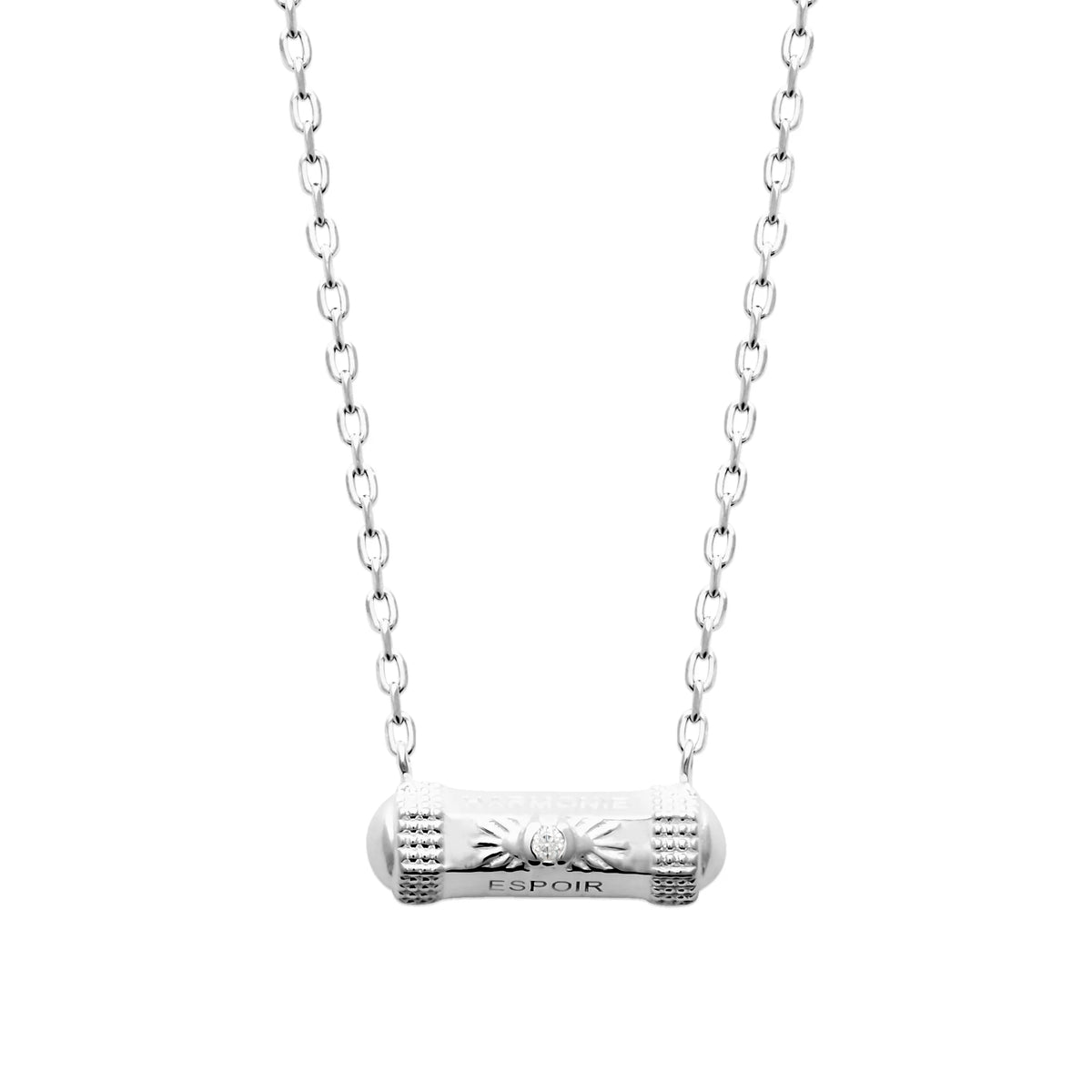 Collier cylindre ciselé gravé du mot Espoir en argent 925