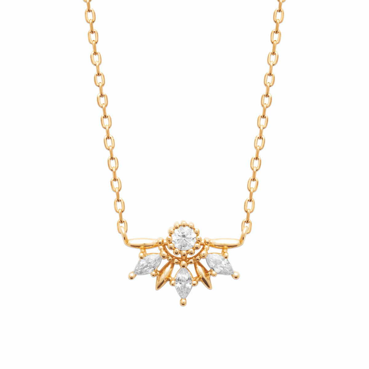 Collier demi-couronne de zircons en éventail en plaqué or