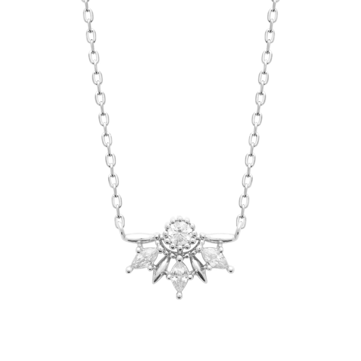 Collier demi-couronne de zircons en éventail en argent 925