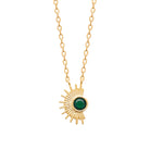 Collier demi-soleil en éventail et pierre vert profond en plaqué or