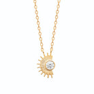 Collier demi-soleil en éventail et zircon rond en plaqué or