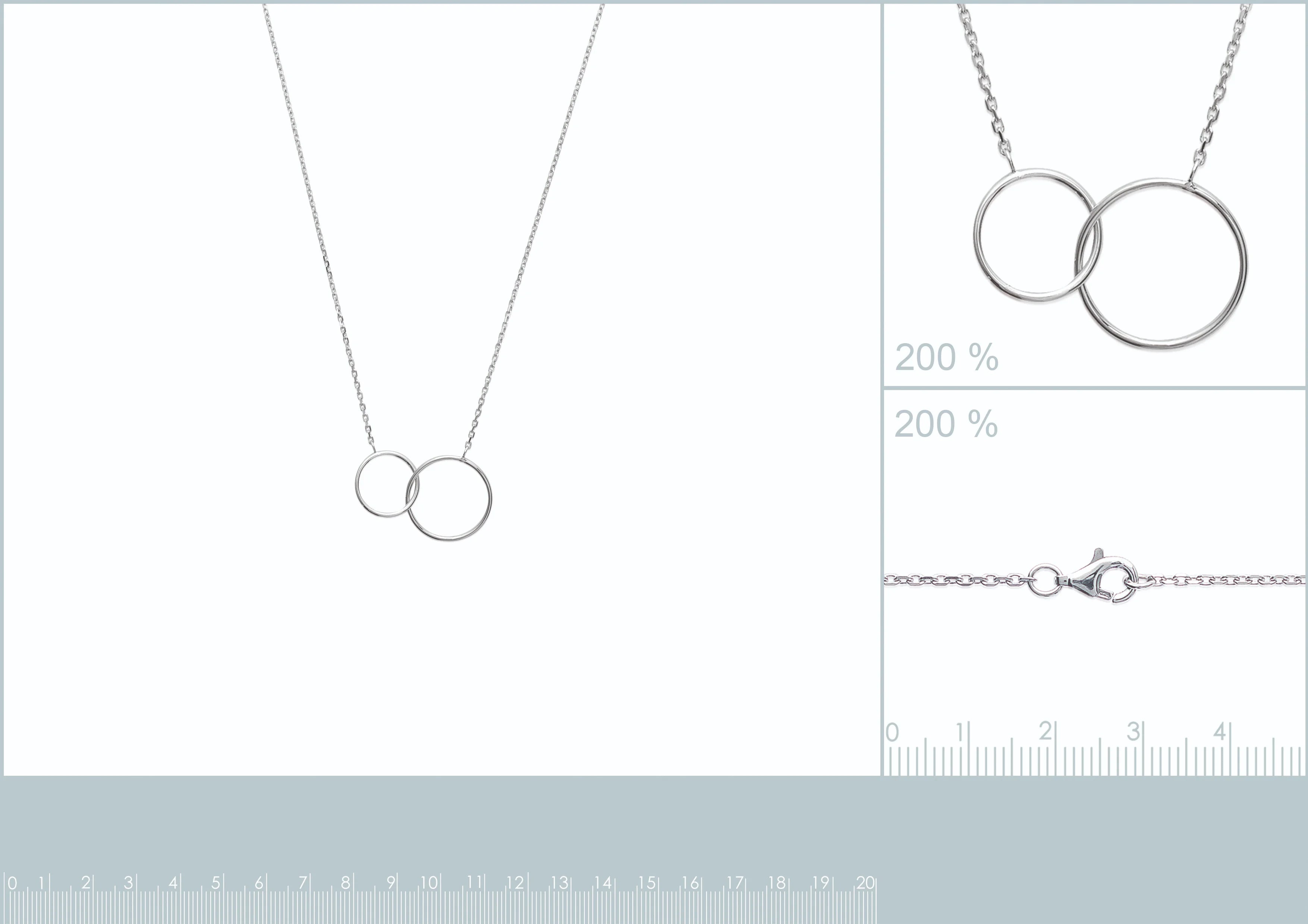 Collier deux anneaux entrelacés en argent 925 rhodié 45 cm