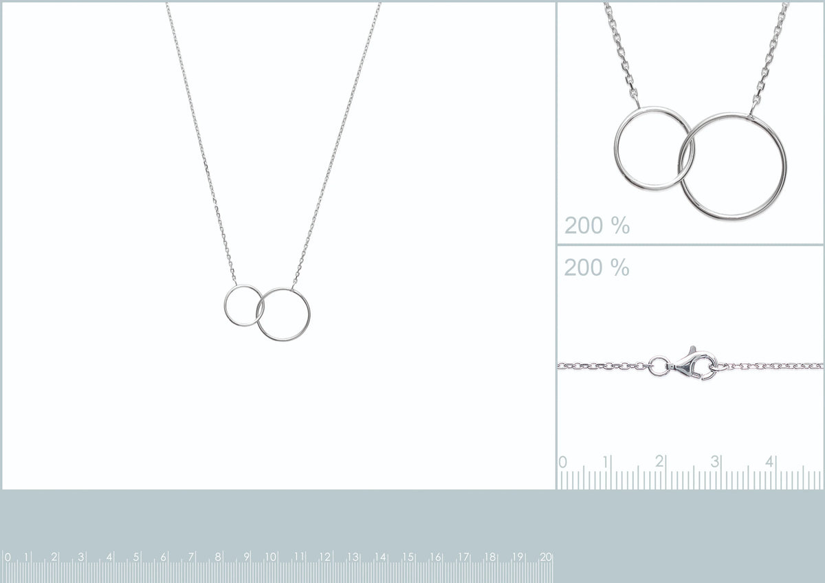 Collier deux anneaux entrelacés en argent 925 rhodié 45 cm