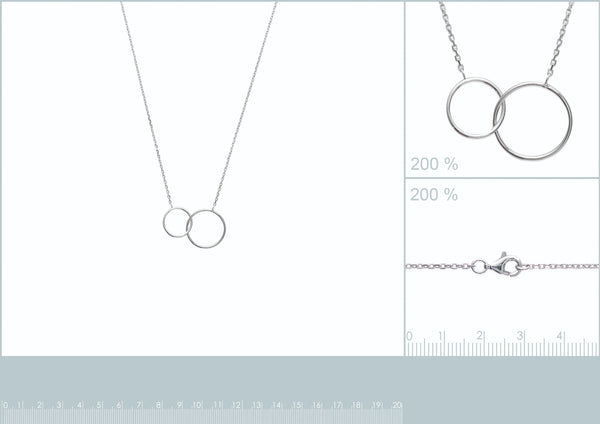 Collier deux anneaux entrelacés en argent 925 rhodié 45 cm