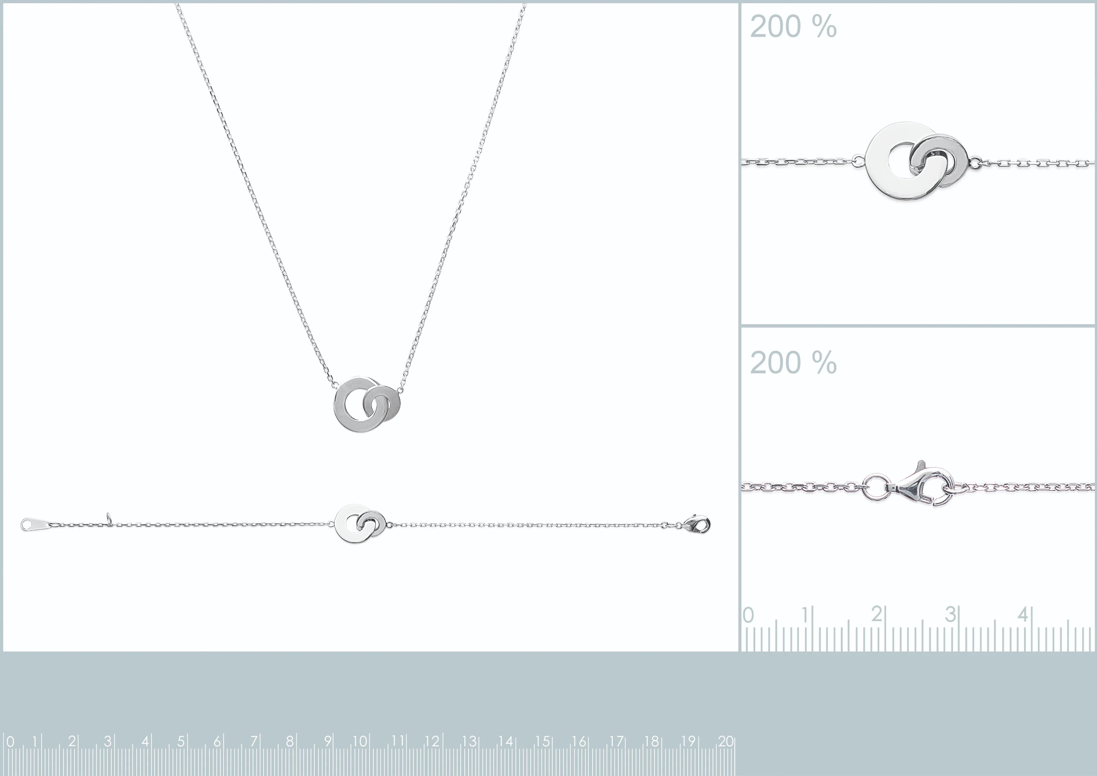 Collier deux anneaux plats entrelacés en argent 925 rhodié 45 cm