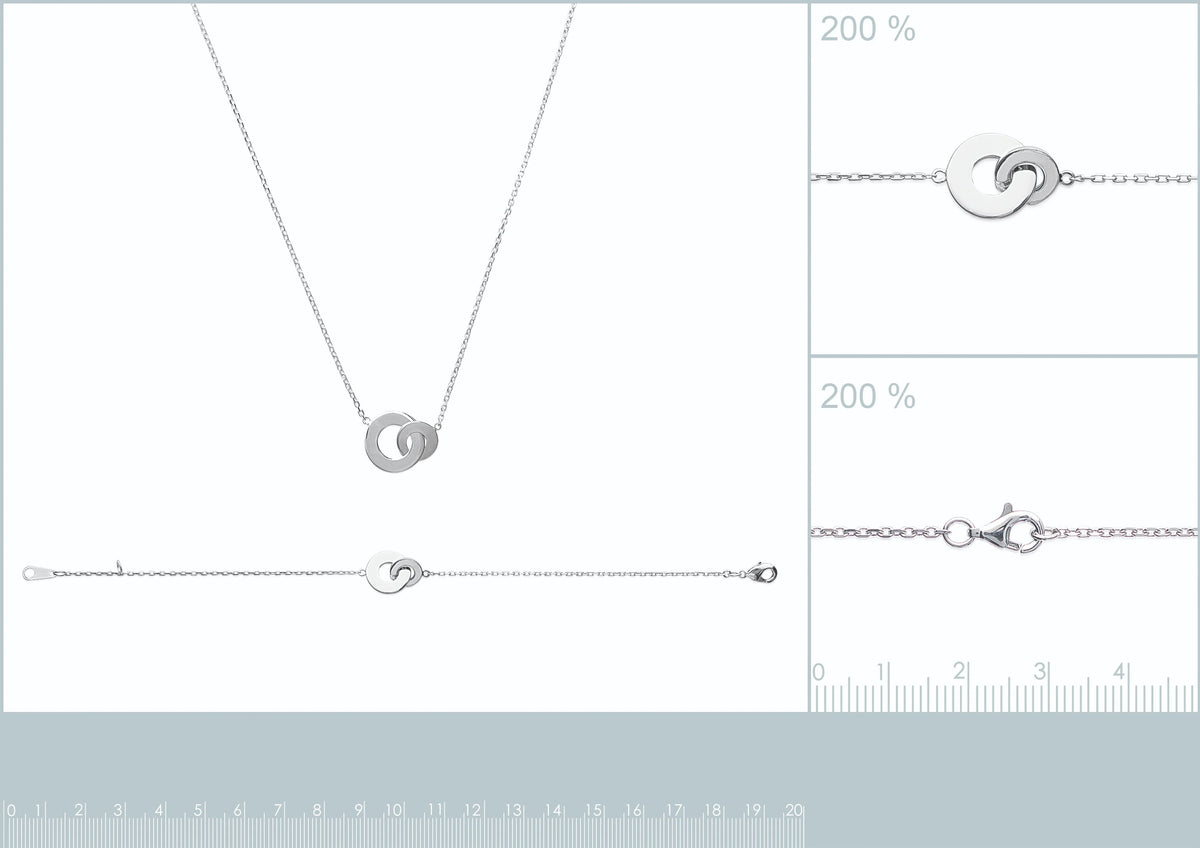 Collier deux anneaux plats entrelacés en argent 925 rhodié 45 cm
