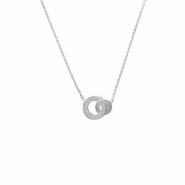 Collier deux anneaux plats entrelacés en argent 925 rhodié 45 cm