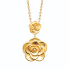 Collier pendentif deux roses en relief en acier doré