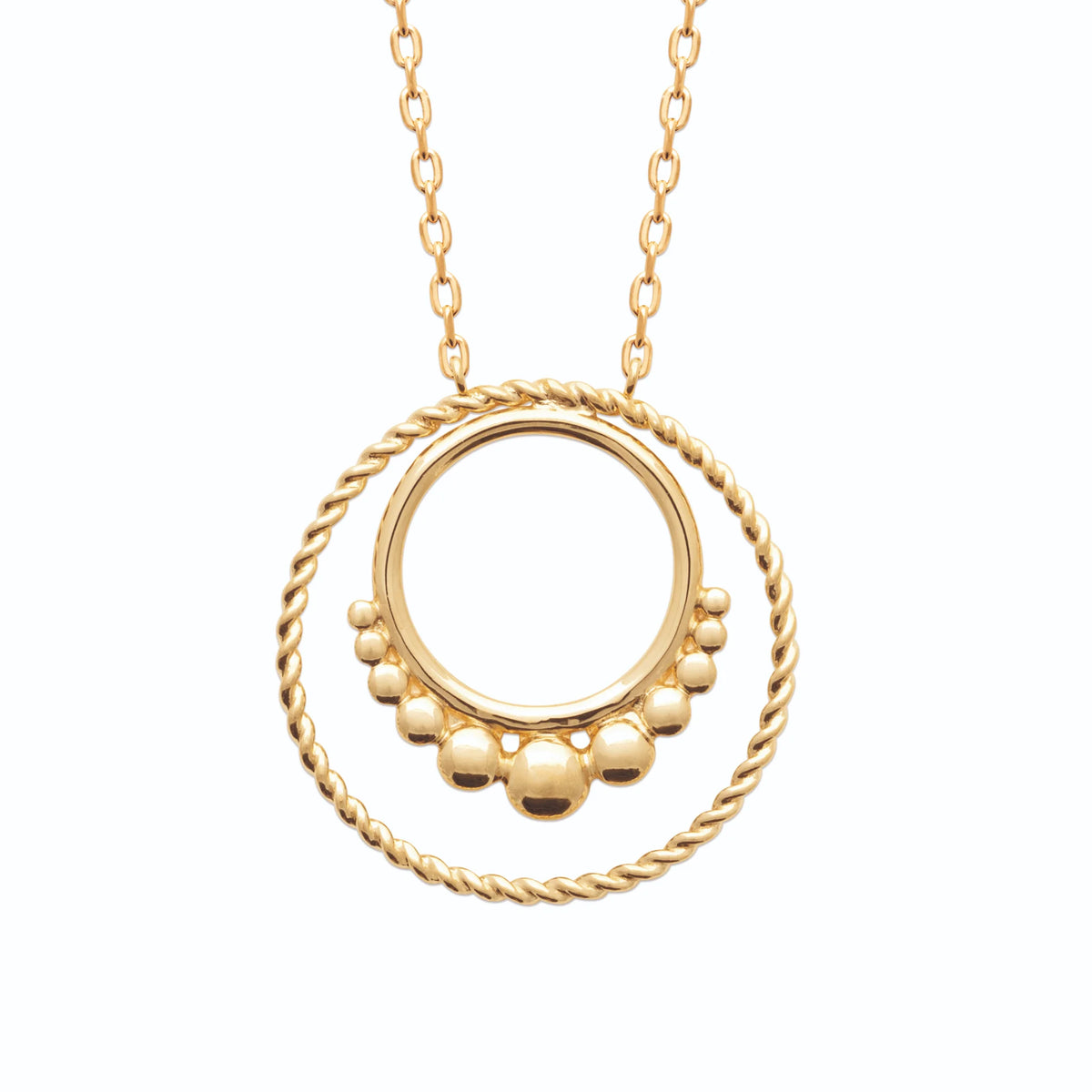 Collier double cercle torsadé et frise perlée en plaqué or