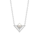 Collier double chevron de zircons et perle de culture en argent 925