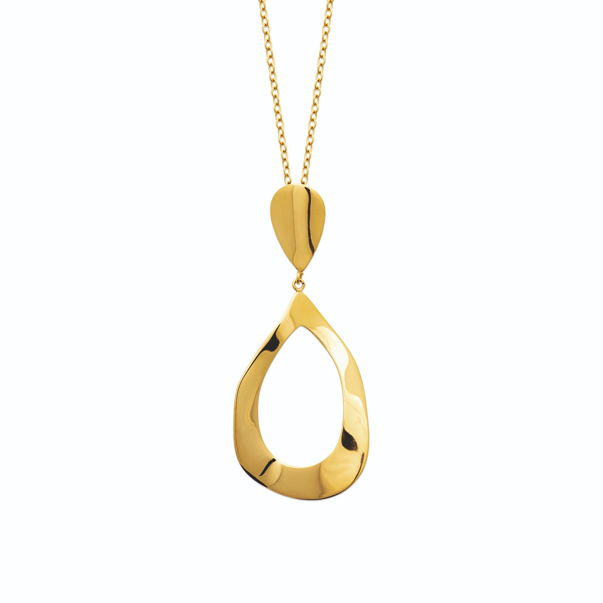 Collier double goutte ajourée aux contours ondulés en acier doré