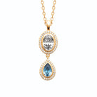 Collier double pendant zircon et goutte bleu ciel en plaqué or