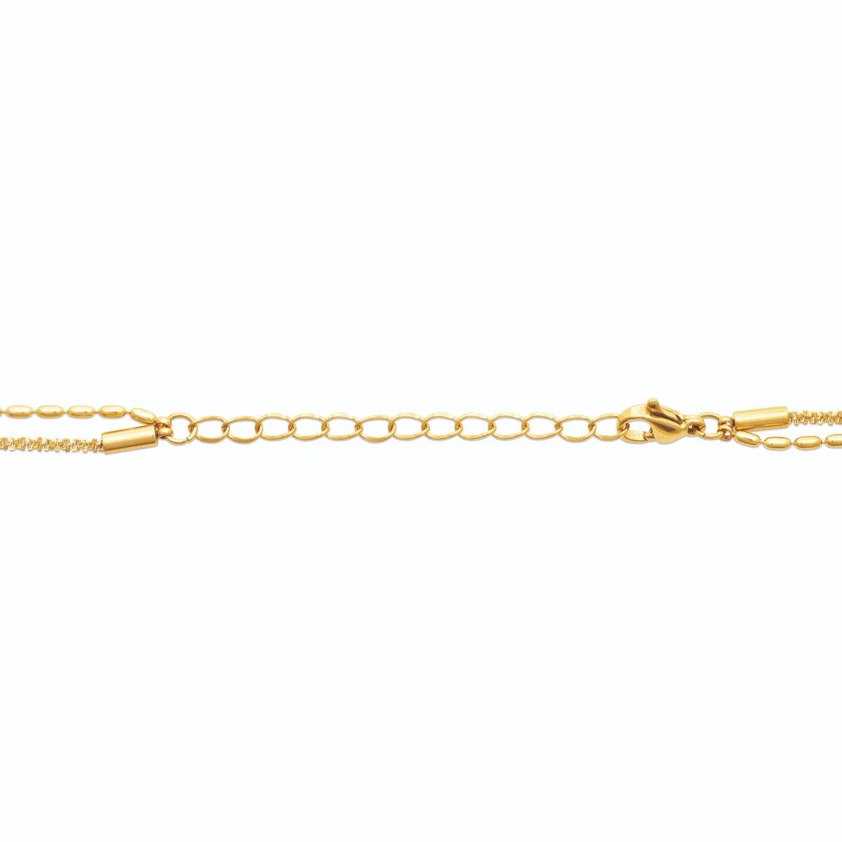 Collier double rang chaîne fine et mailles grain de riz en acier doré