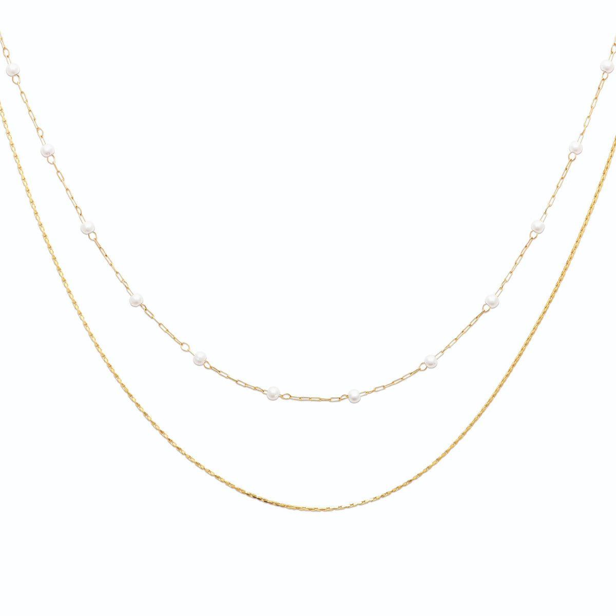 Collier double rang ponctué de perles d’imitation en acier doré