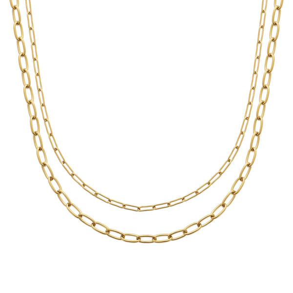 Collier Double Rang Duo Solaire en PVD Doré (45 cm)