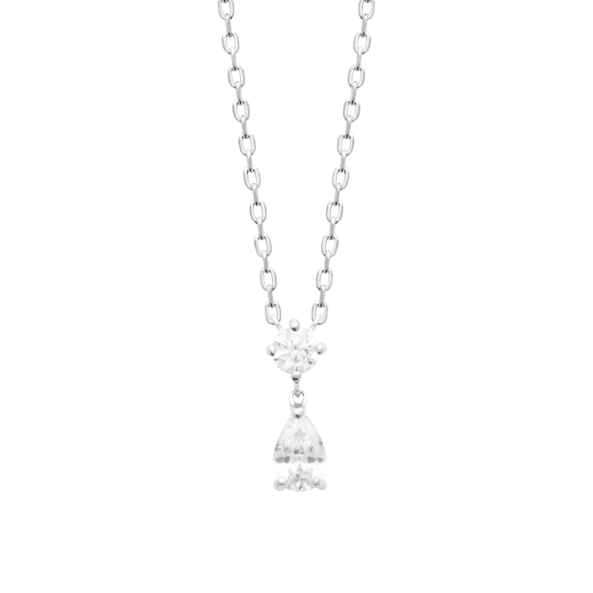 Collier zircon rond et zircon poire en pampille en argent 925