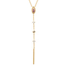 Collier en Y pierre navette rose et barrette en plaqué or