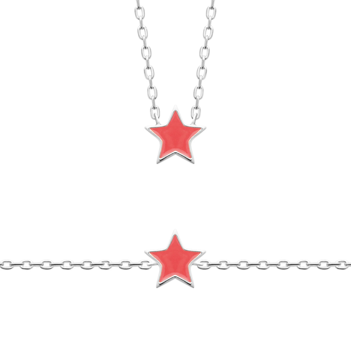Collier étoile corail enfant en argent 925 rhodié, 37 cm