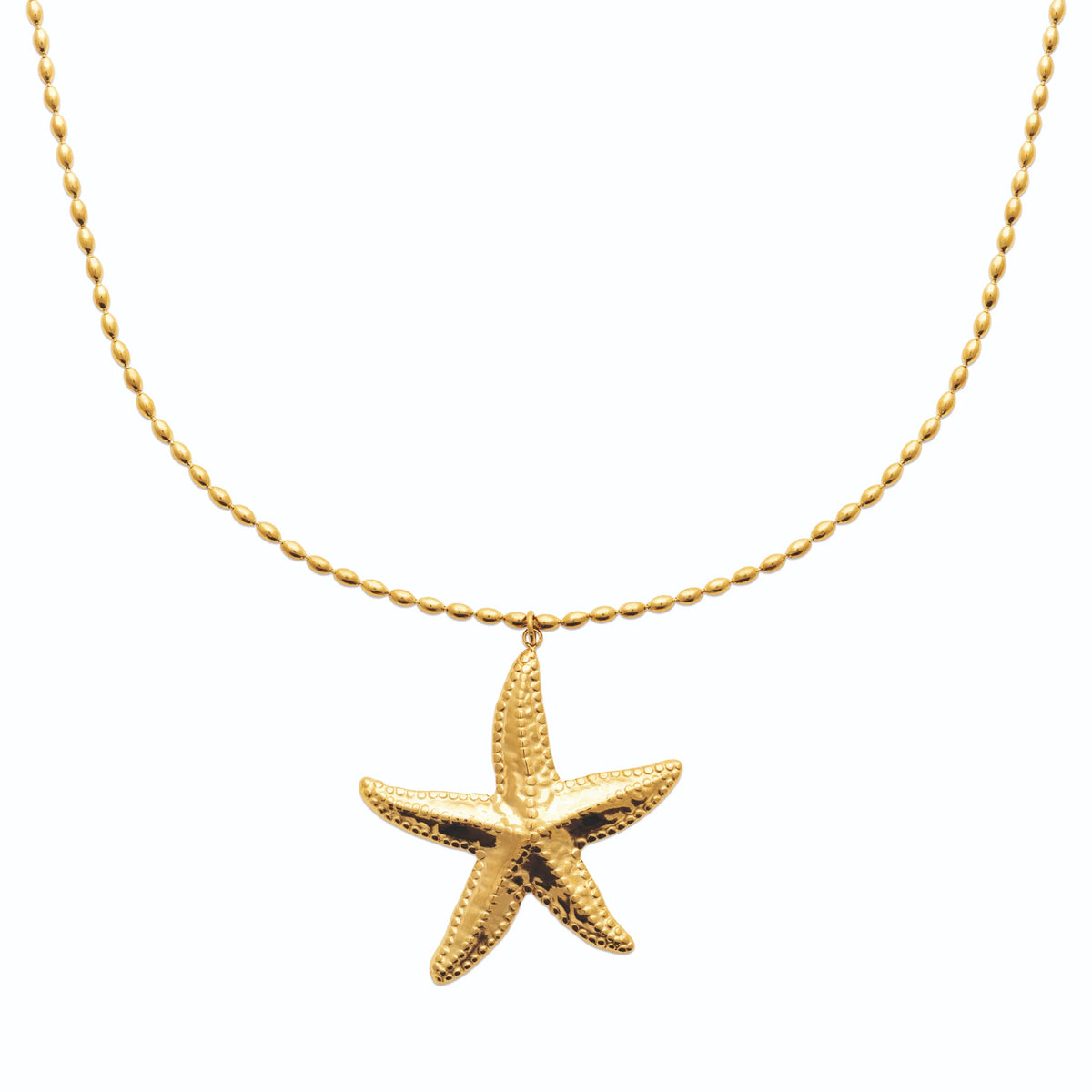 Collier étoile de mer granulée sur chaîne perlée en acier doré
