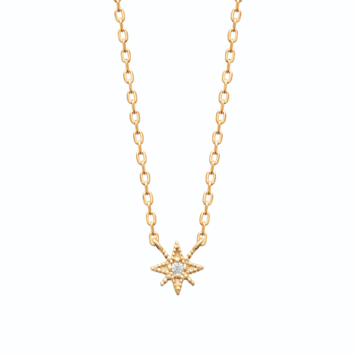 Collier étoile à huit branches granulée et zircon en plaqué or