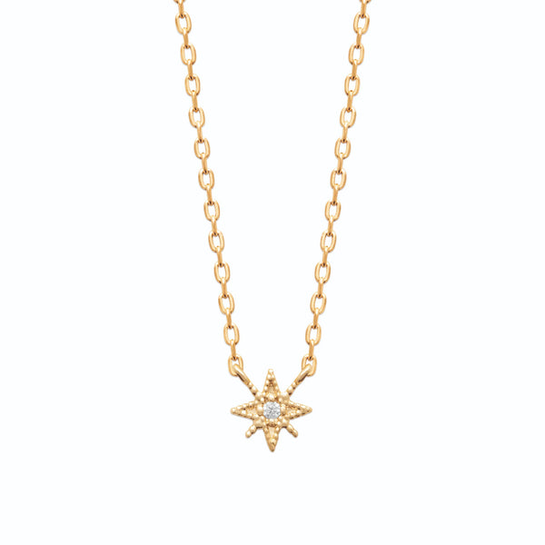 Collier étoile à huit branches granulée et zircon en plaqué or