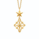 Collier étoile et rose des vents ajourée en acier doré