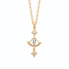Collier pendentif éventail ajouré et zircons losange en plaqué or