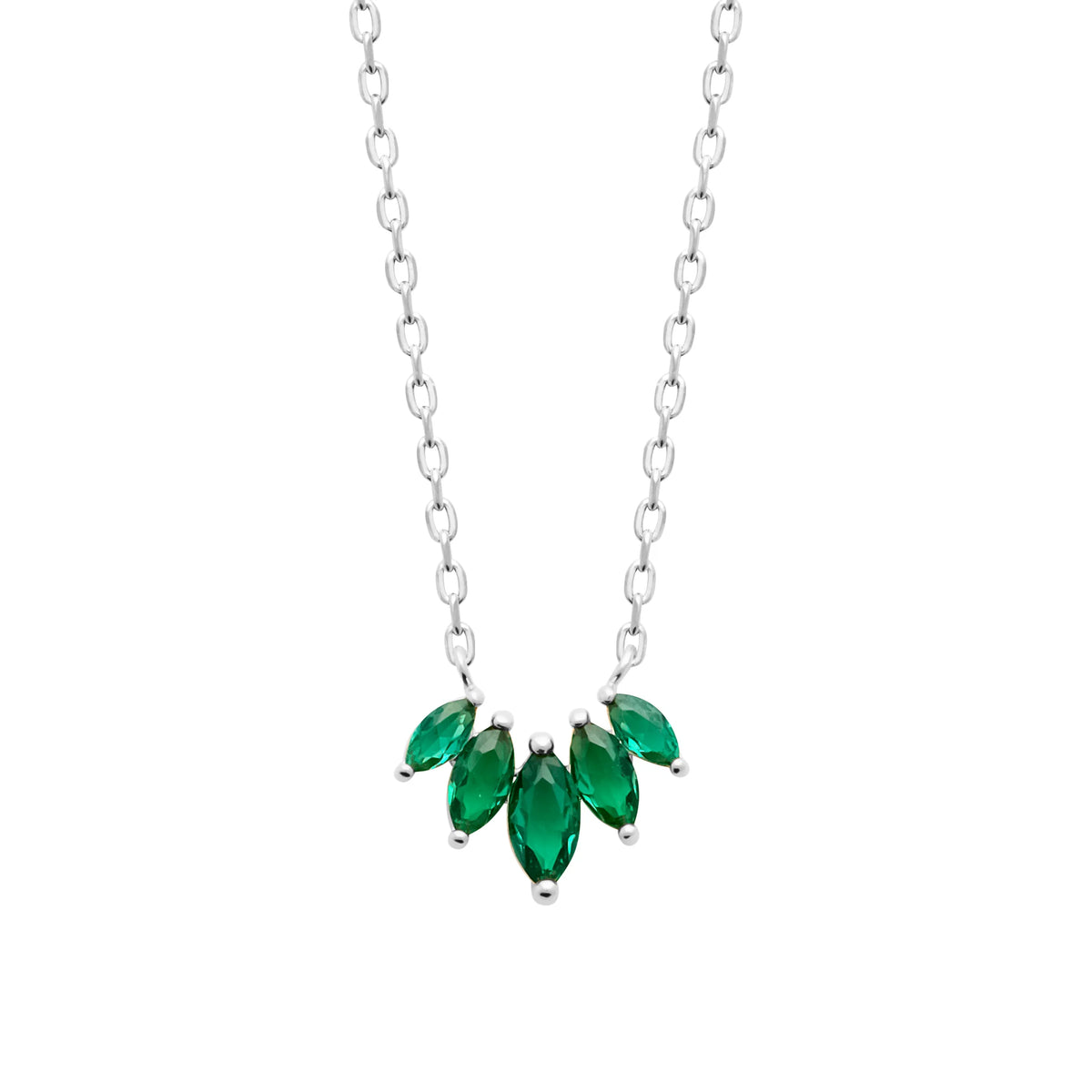 Collier éventail de navettes vertes en argent 925