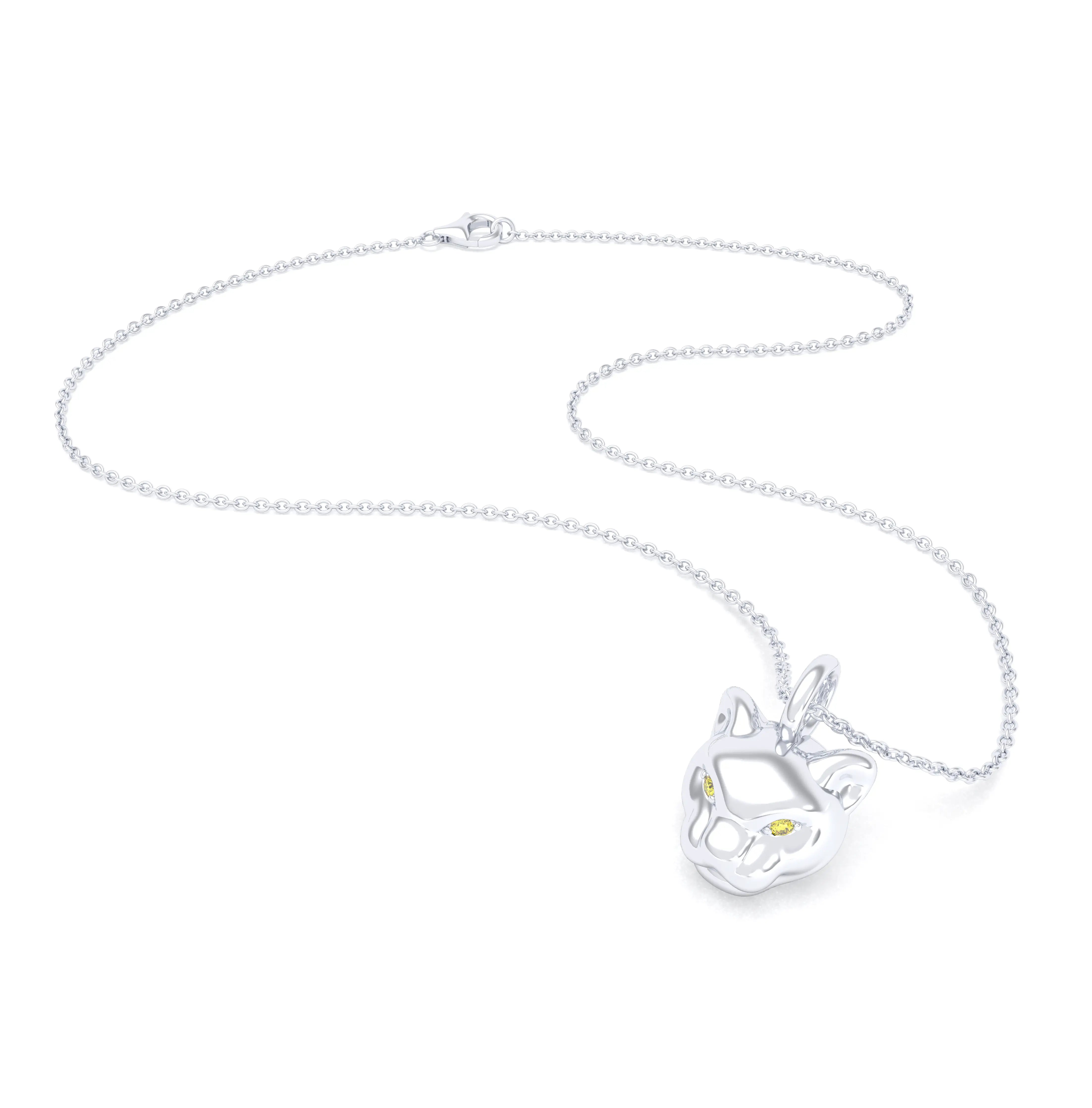 Collier Féline en Or Blanc 18k et Pierres Précieuses