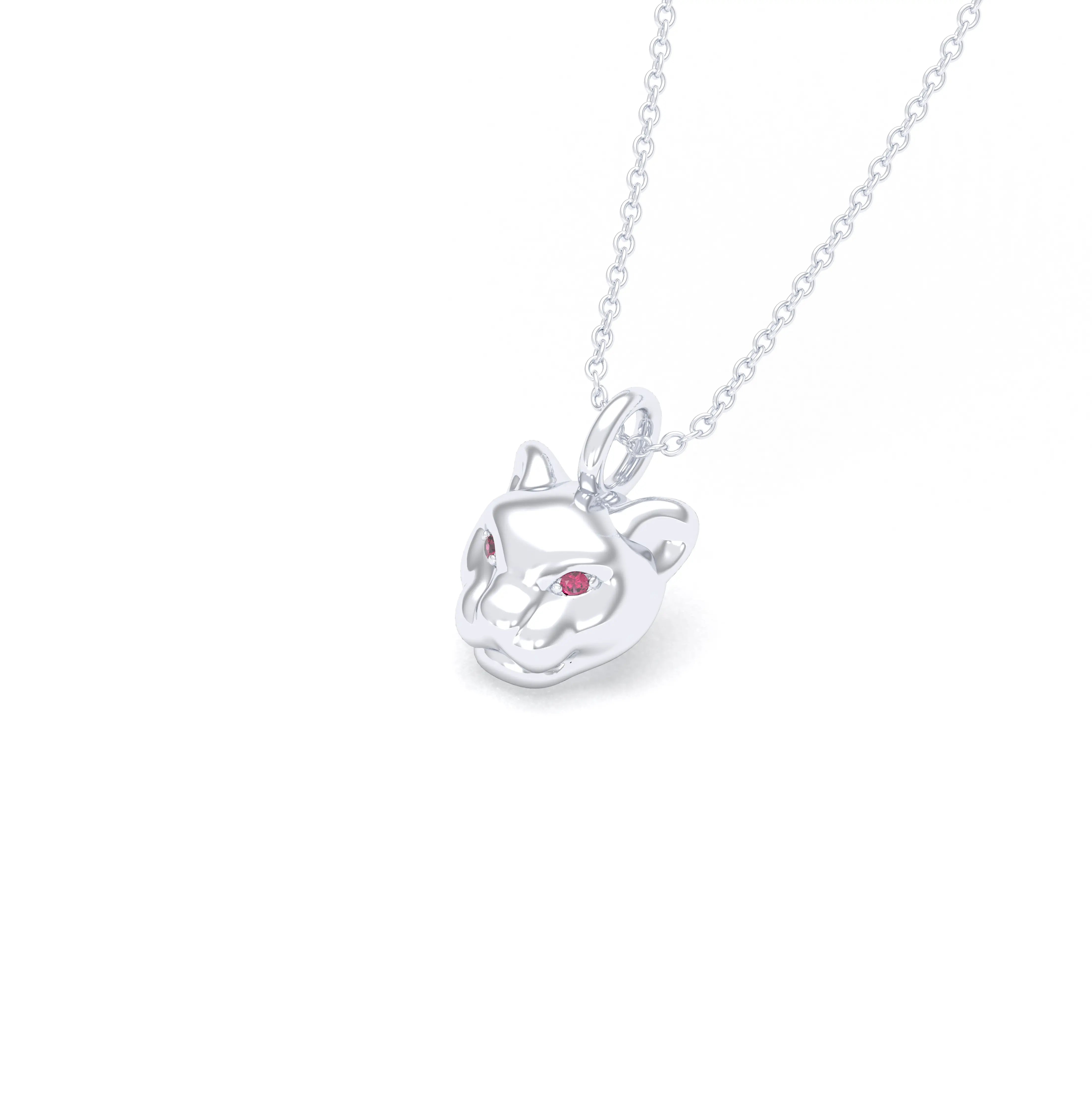 Collier Féline en Or Blanc 18k et Pierres Précieuses Rubis Pendentif avec chaîne