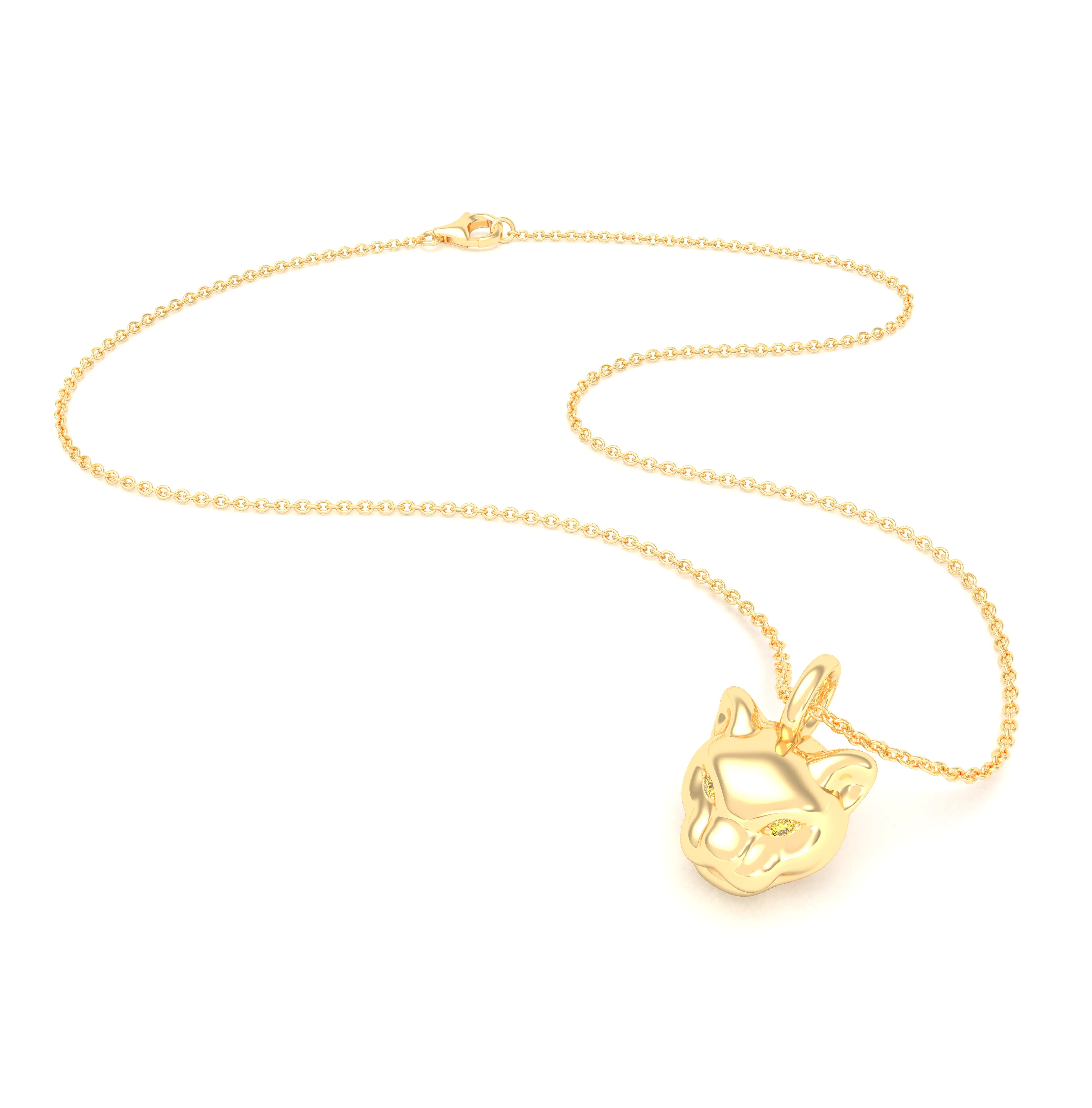 Collier Féline en Or Jaune 18k et Pierres Précieuses