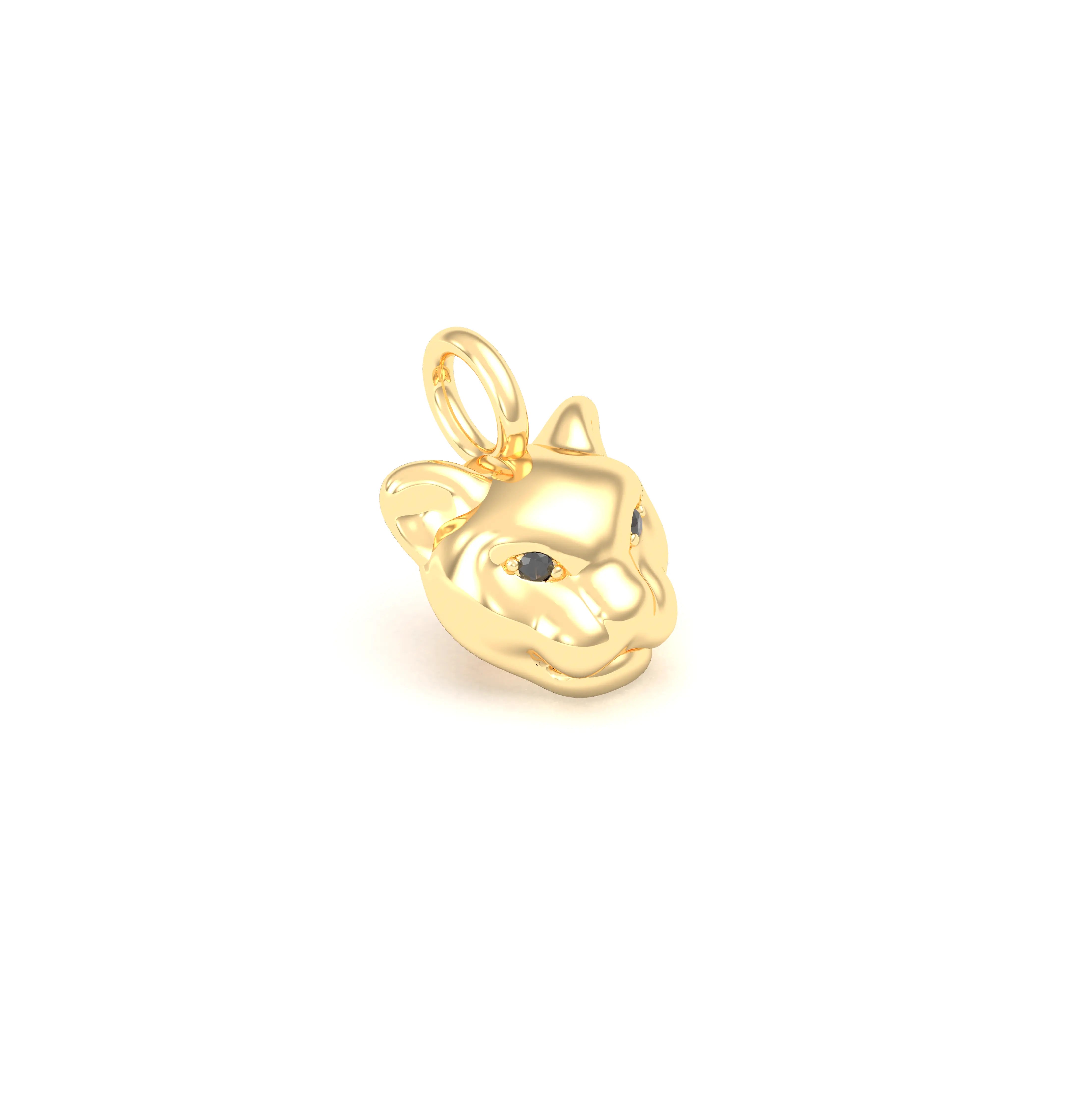 Collier Féline en Or Jaune 18k et Pierres Précieuses Diamant noir Pendentif seul