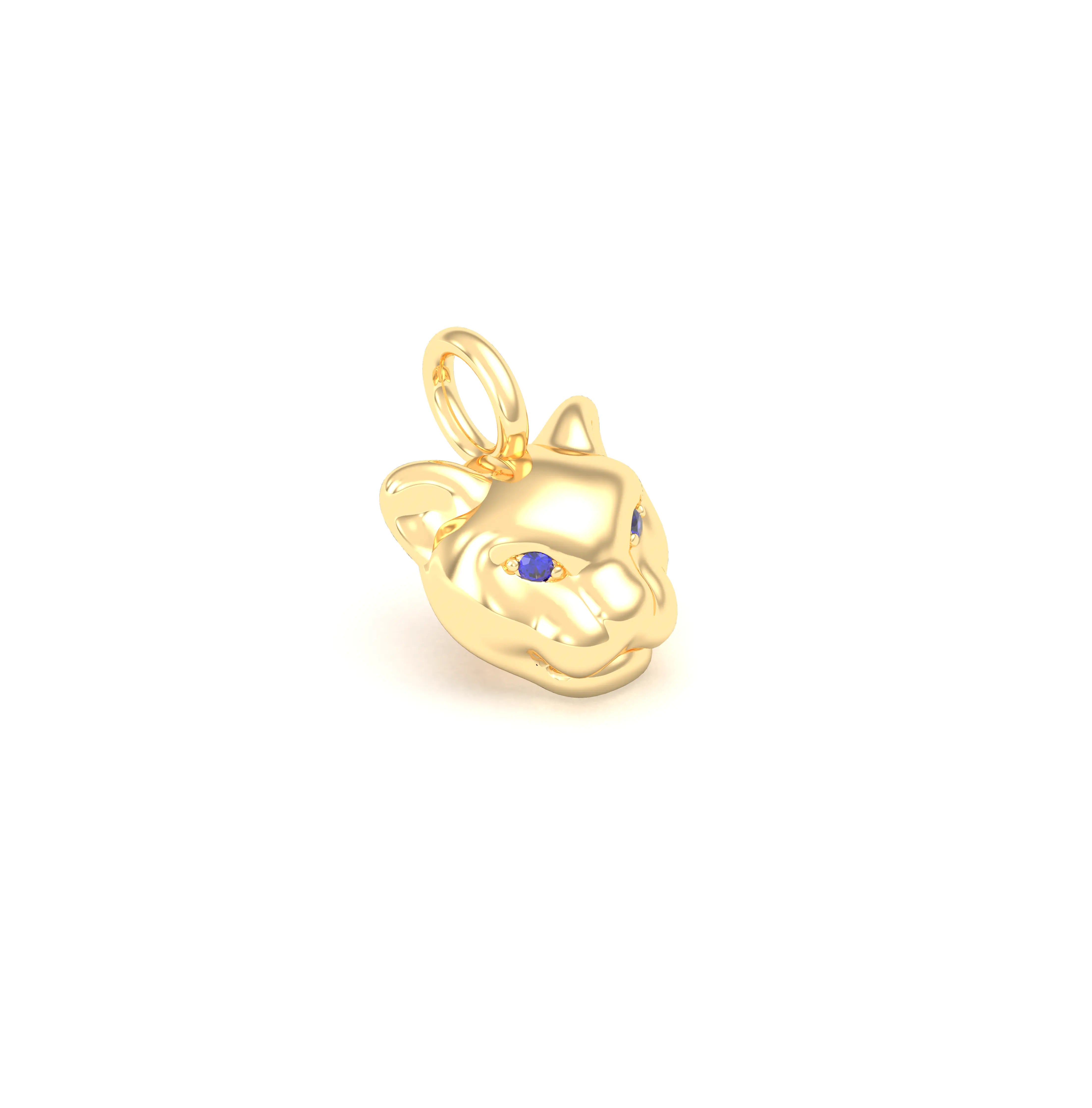 Collier Féline en Or Jaune 18k et Pierres Précieuses Saphir bleu Pendentif seul