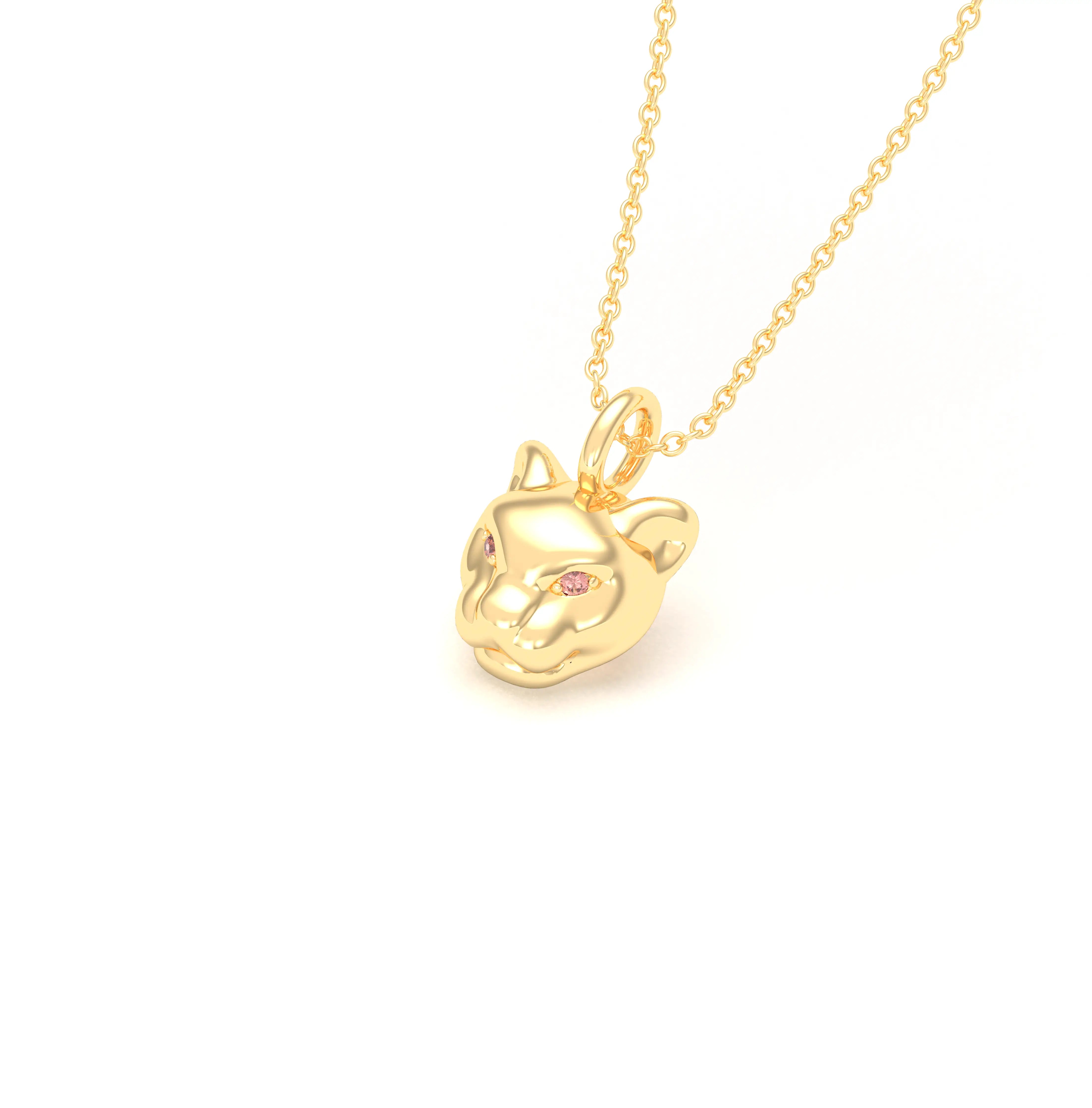 Collier Féline en Or Jaune 18k et Pierres Précieuses Saphir pêche Pendentif avec chaîne
