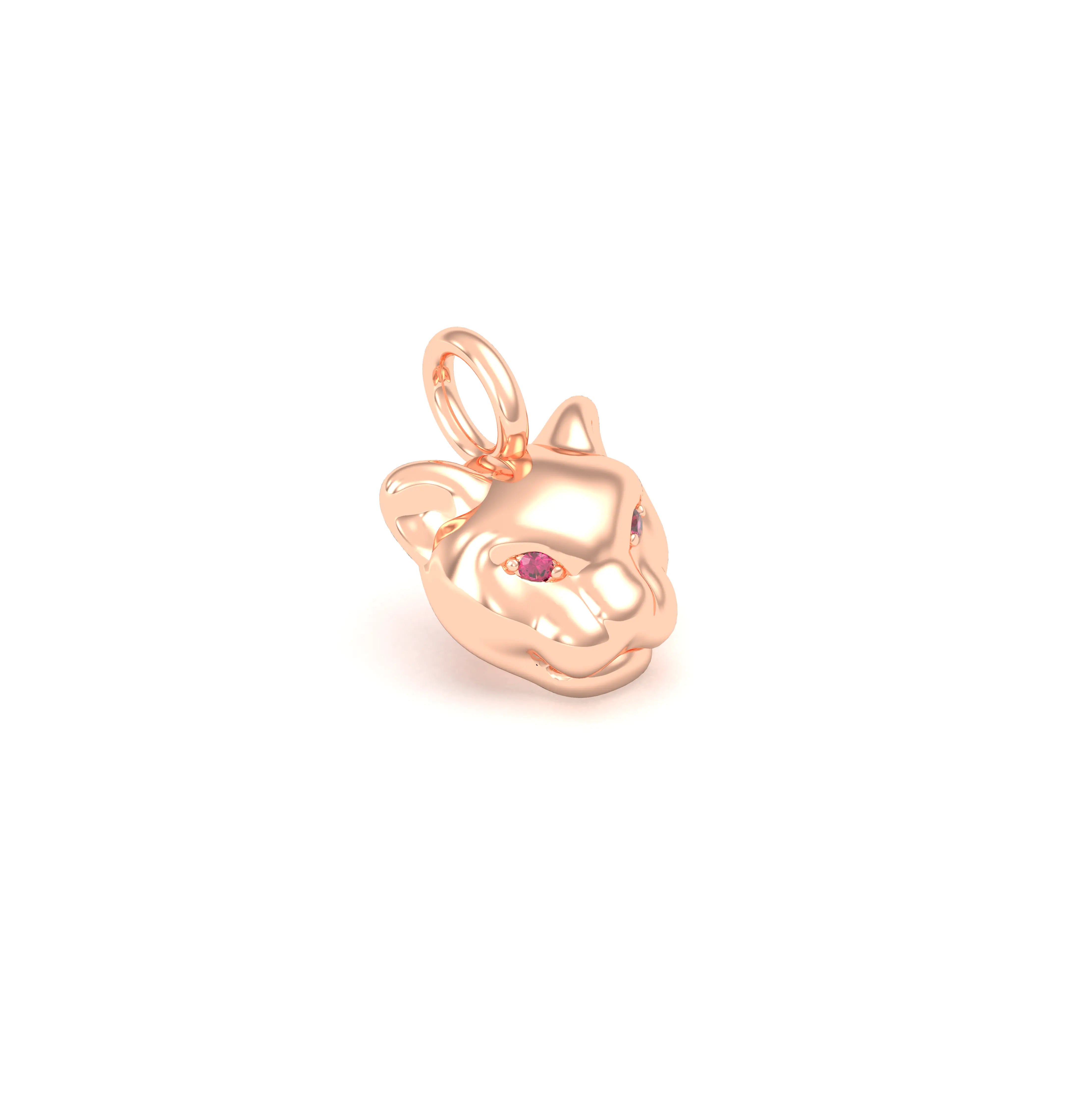 Collier Féline en Or Rose 18k et Pierres Précieuses Rubis Pendentif seul