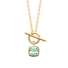 Collier fermoir en T et pierre carrée bleu lagon en plaqué or