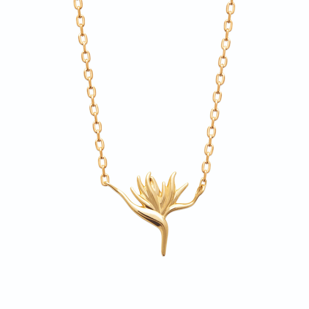 Collier fleur d’oiseau de paradis stylisée en plaqué or