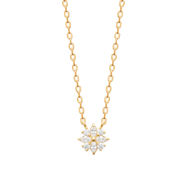 Collier fleur de zircons en plaqué or
