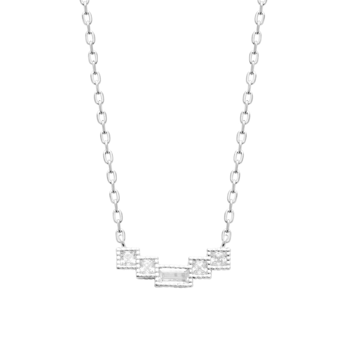 Collier frise en escalier et zircon baguette en argent 925