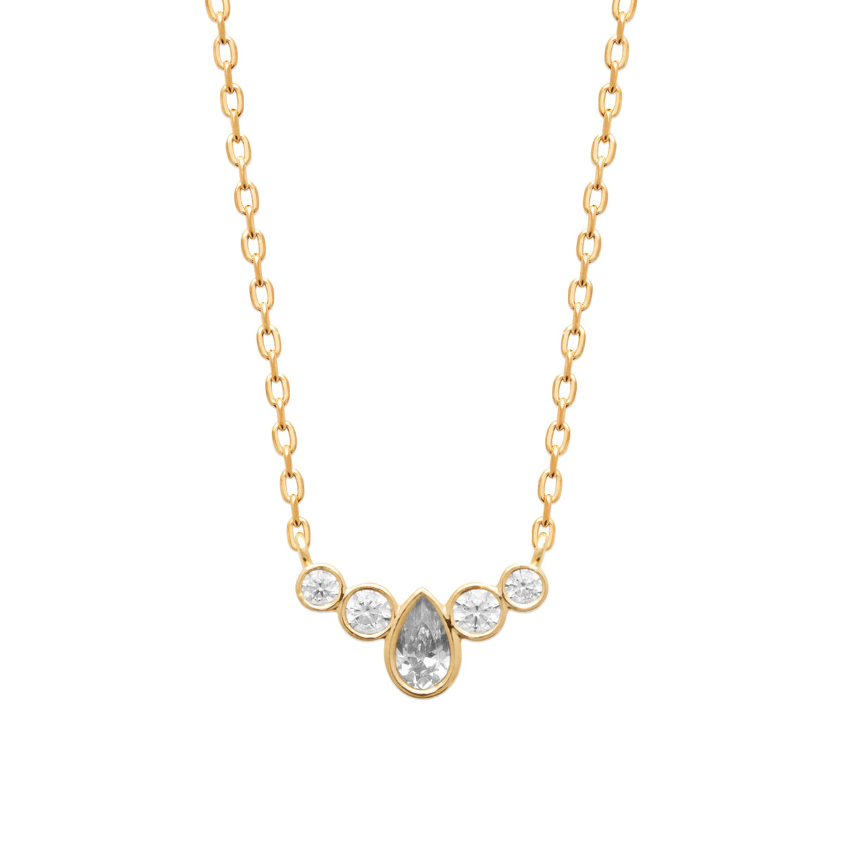 Collier frise incurvée de zircons et goutte centrale en plaqué or