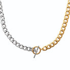 Collier chaîne gourmette bicolore à fermoir en T en acier doré et argenté