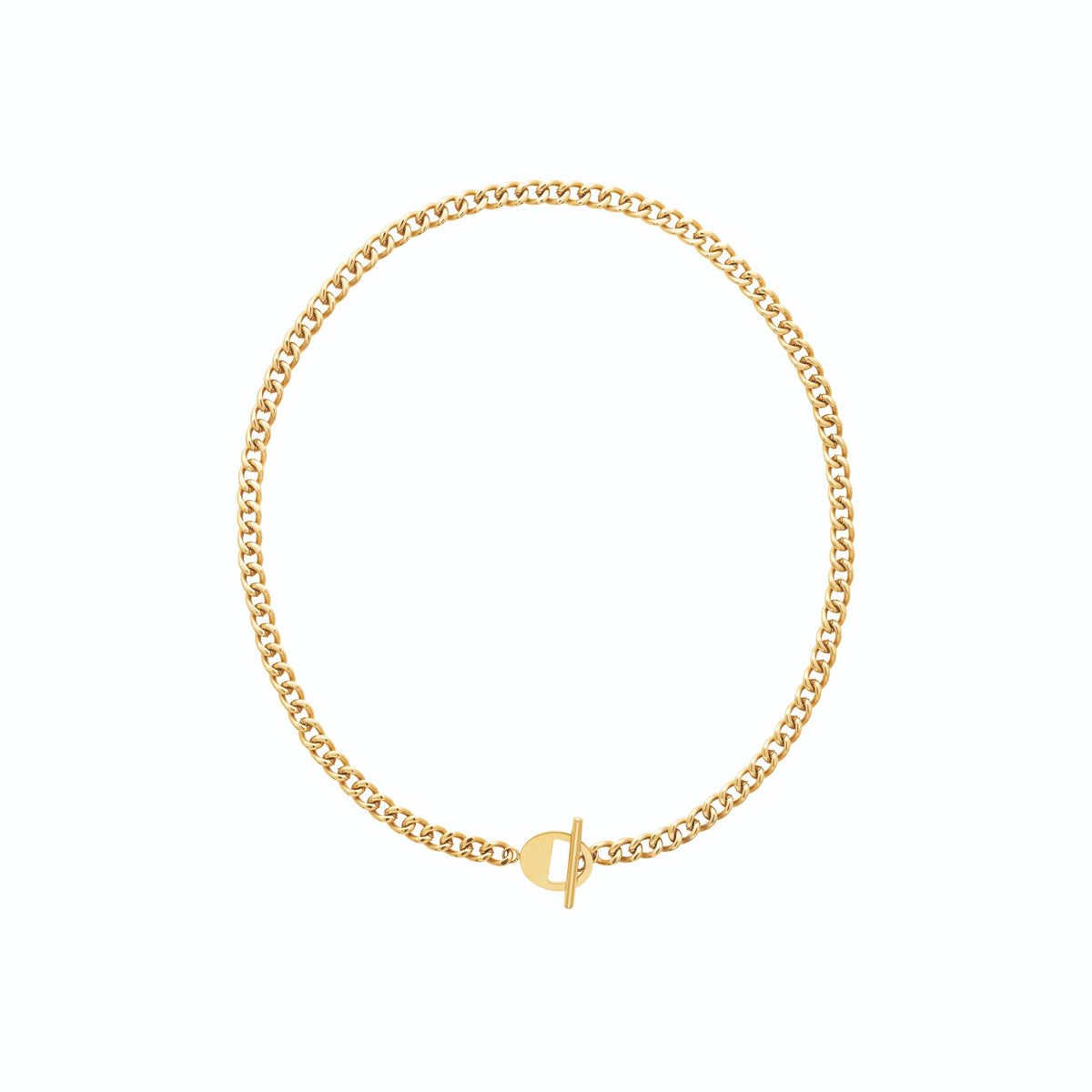 Collier chaîne gourmette épaisse à fermoir en T en acier doré