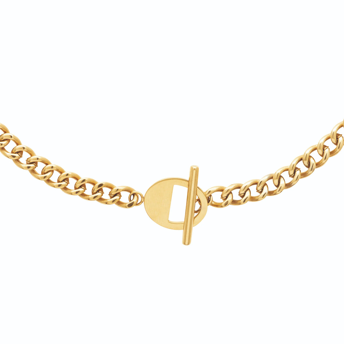 Collier chaîne gourmette épaisse à fermoir en T en acier doré