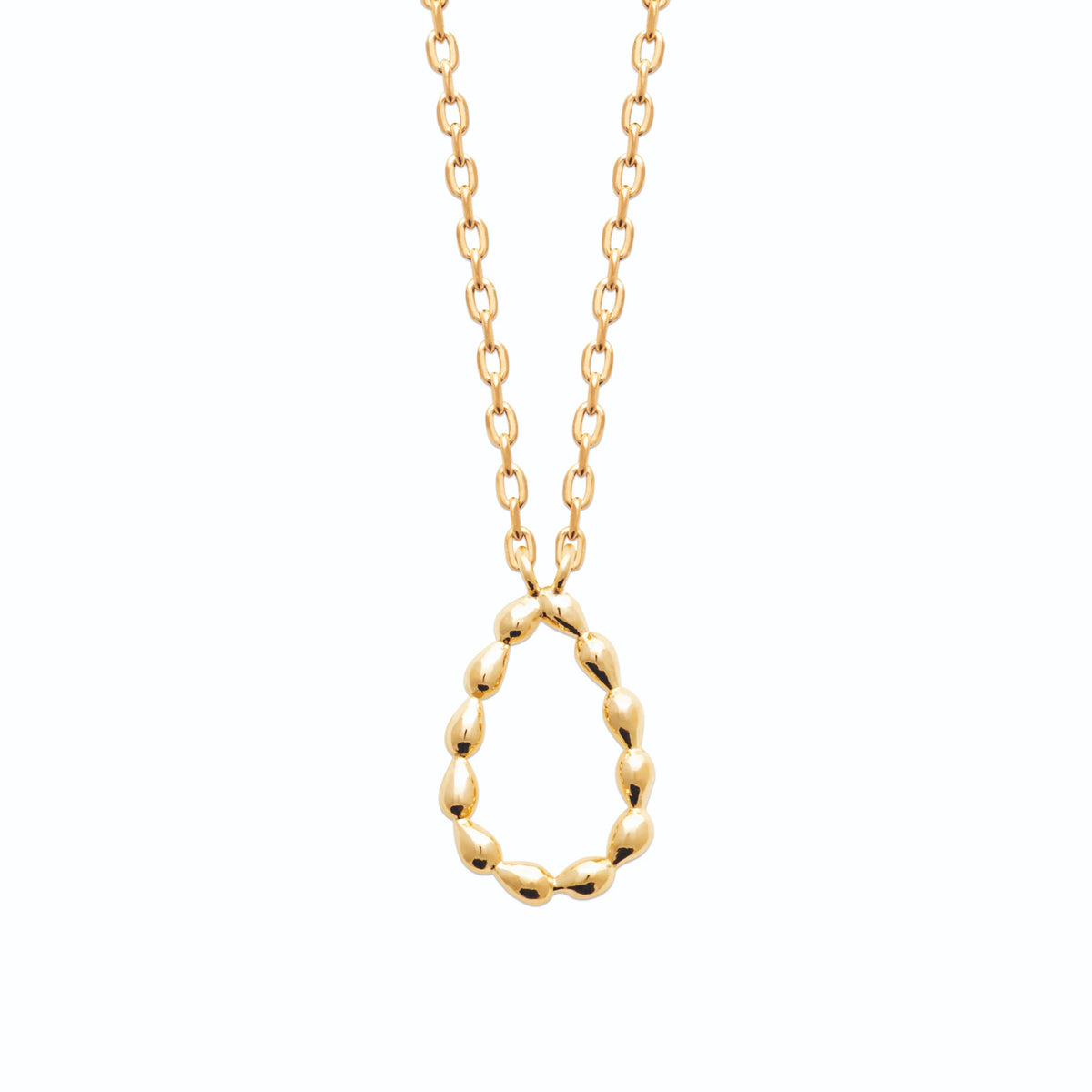 Collier goutte ajourée en grains de métal façon grain de riz en plaqué or