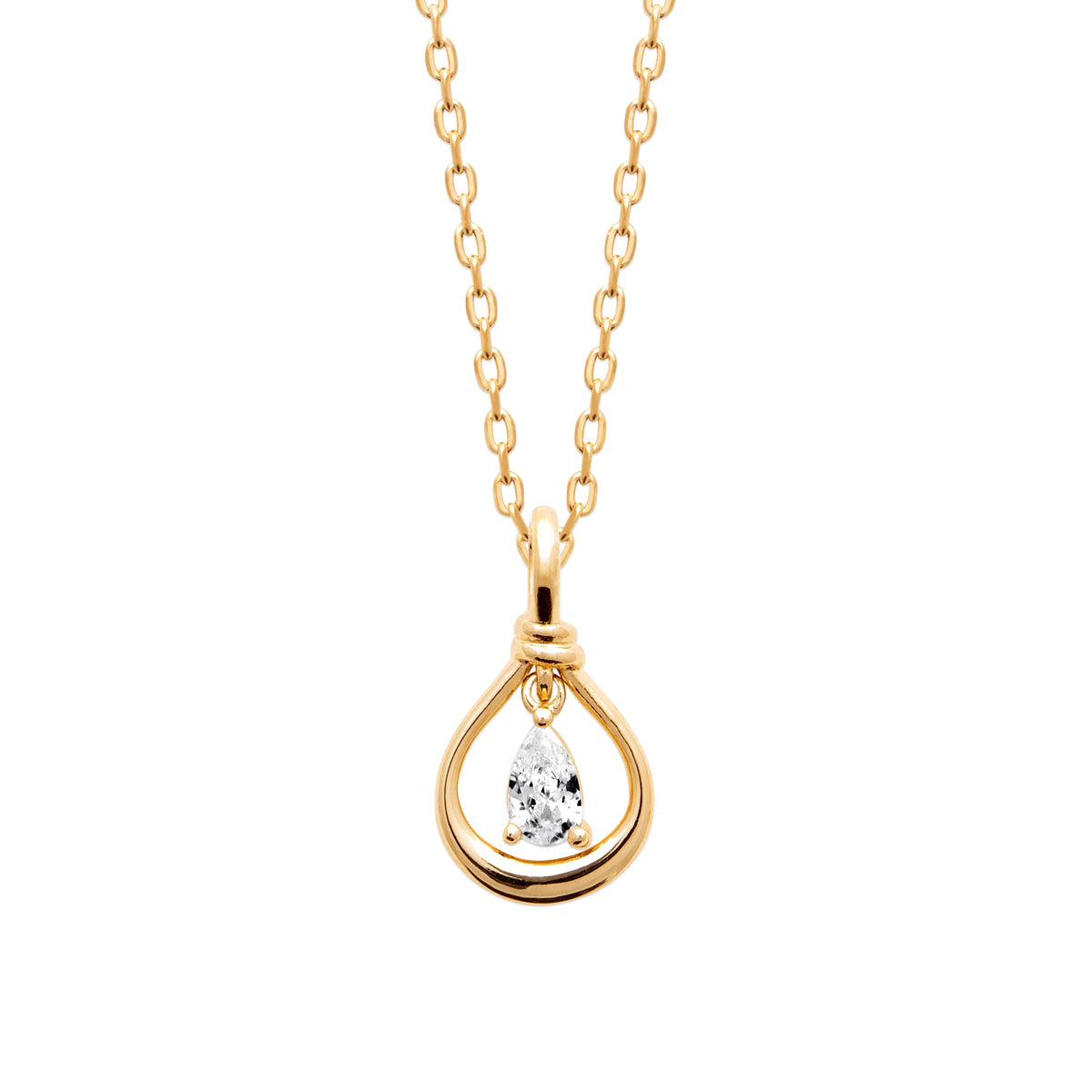 Collier goutte ajourée et zircon poire suspendu en plaqué or