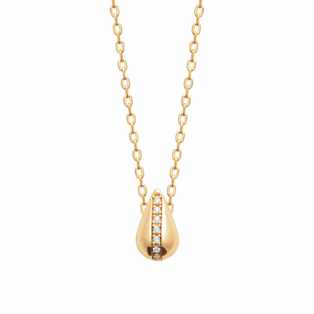 Collier goutte bombée traversée d’une ligne de zircons en plaqué or