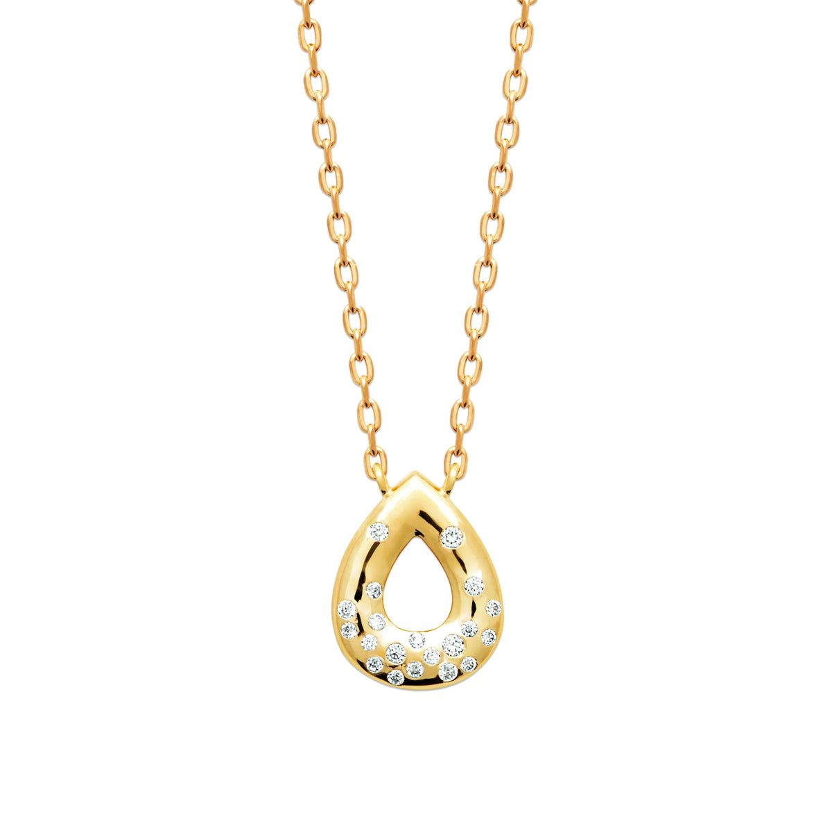 Collier goutte ajourée bombée semée de zircons en plaqué or