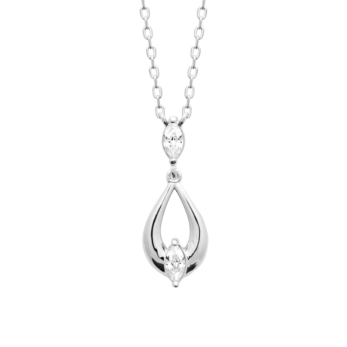Collier goutte évidée et zircons navette en argent 925